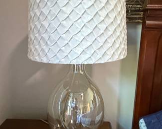 Large Glass Bulb Table Lamp with Diamond-Textured White Shade