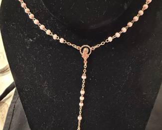 Pink Bead Rosary Necklace with Miraculous Medal and Cross Pendant