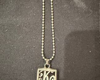Silver Tone Square Pendant Necklace with Stylized 'K'