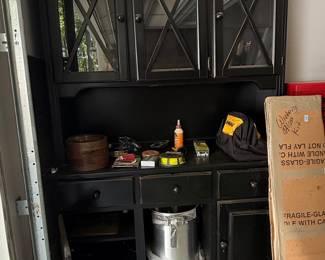 Black Farmhouse China Cabinet with X-Mullion Glass Doors