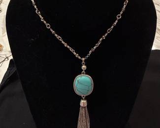 Turquoise and Sterling Silver Tassel Necklace