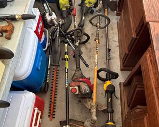 Ryobi Expand-It Attachments (Hedge Trimmer, String Trimmer, Chainsaw Attachment) and DeWalt String Trimmer