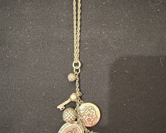 Silver Charm Necklace with Locket, Key, and Ornate Dangles
