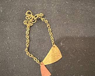 Hammered Brass and Copper Geometric Pendant Necklace