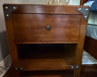 Wooden Trunk Style Nightstand with Metal Accents