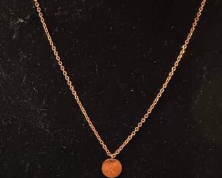 Rose Gold Plated Initial 'K' Disc Necklace