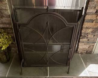 Wrought Iron Fireplace Screen with Geometric Design