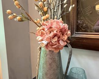 Galvanized Metal Pitcher with Faux Floral Arrangement