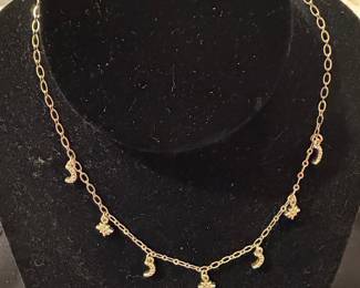 Gold Tone Moon and Star Charm Necklace