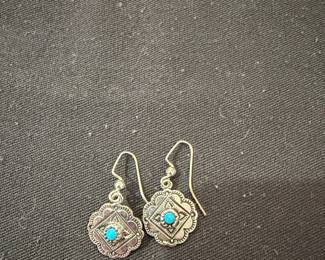 Sterling Silver Turquoise Flower Dangle Earrings
