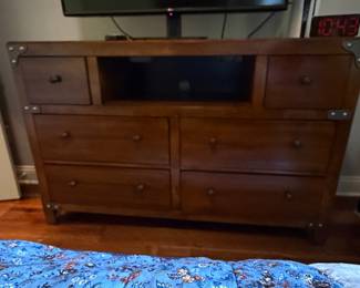 Wooden Media Console Dresser with Metal Accents