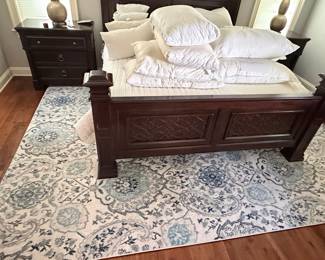 Dark Wood Sleigh Bed Frame with Carved Panels