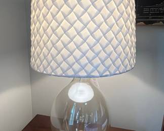 Large Glass Vase Table Lamp with Textured Drum Shade