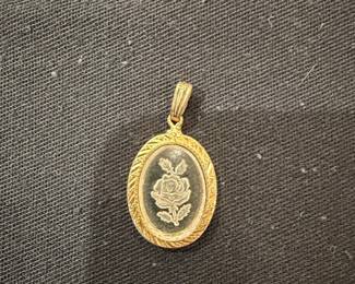 Oval Etched Glass Rose Pendant
