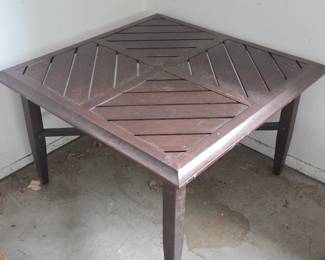 Lot #217 - Durable Brown Outdoor Patio Table with Slatted Wood Design