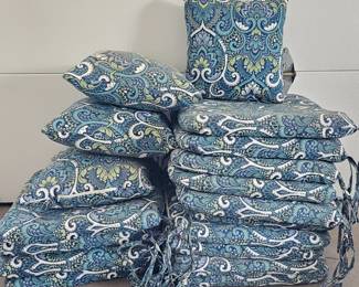 Lot #211 - Indoor/Outdoor Blue Green Paisley Pattern Chair Cushions with Tie Straps