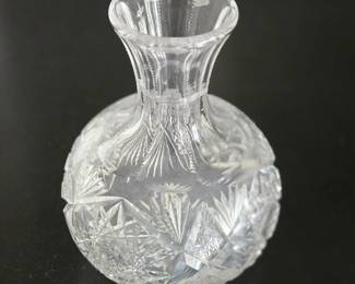 Lot #72 -  Vintage Hand-Cut Crystal Vase with Intricate Starburst & Fan Pattern Detailing