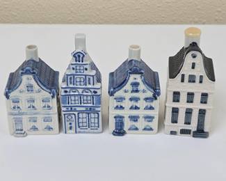 Lot #163 -  KLM Delft Blue Ceramic Dutch House Bottle Collectibles Set
