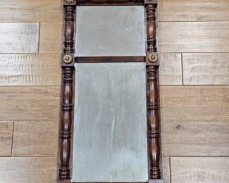 Lot #124 -  Antique Wooden Wall Mirror with Decorative Gold Flower Accents