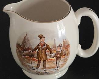 Lot #85 -  Sandland Ware Lancaster England Ceramic Milk Jug Creamer with Micawber London Design Gold Trim