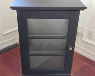 Lot #64 -  Black Glass Door Media Cabinet Storage Shelf with Metal Handle and Adjustable Shelves