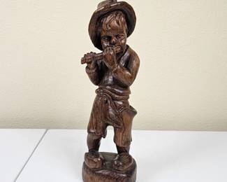 Lot #170 -  Vintage German or Dutch Folk Art Hand-Carved Wooden Boy Musician Figurine Sculpture