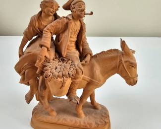 Lot #55 -  Signed Paolo Grasso, Catania Terracotta Sculpture Italian Folk Art Couple on Donkey