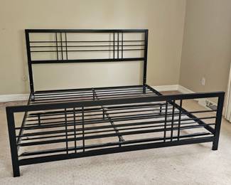 Lot #114 - Dorel Home DHP Burbank Black Metal Platform Bed Frame with Geometric Headboard Design - King Size