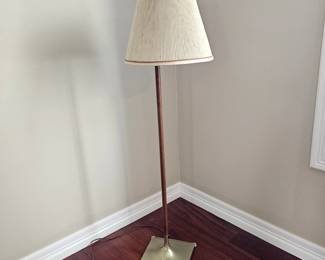 Lot #17 - Vintage Mid-Century Modern Brass and Wood Adjustable Floor Lamp with Pleated Shade