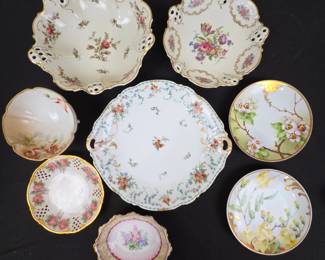 Lot #149 -  Antique Bone China Decorative Floral Plates and Bowls From Limoges, Royal Stafford, Rosenthal & More