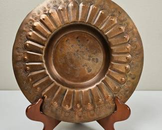 Lot #21 -  Vintage Hand-Hammered Egyptian Copper Plate With Wood Stand