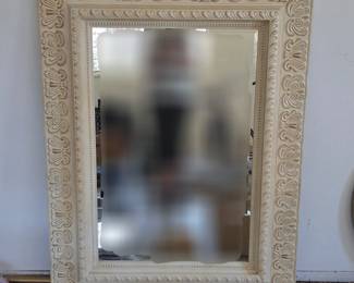 Lot #187 - Vintage Pier1 Imports Rustic Wall Mirror with Distressed Ivory Finish