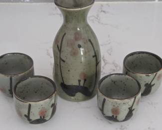 Lot #84 -  Kotobuki Japanese Ceramic Sake Set with Hand-Painted Floral Design