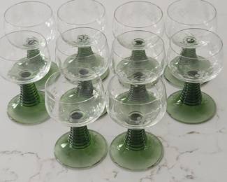 Lot #80 -  Vintage 1960s Etched Olive Beehive Wine Glasses Set of 10
