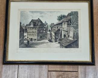 Lot #118 -  Signed Antique 19th-Century Copper Plate Etching of the Albrecht Dürer House in Nuremberg, Germany