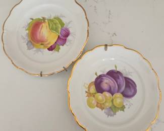 Lot #82 -  Johann Haviland Bavaria Germany Vintage Hand-Painted Fruit Motif Porcelain Plates with Gold Trim