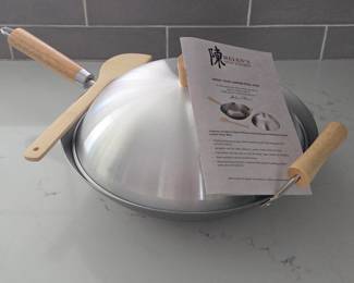 Lot #98 -  Helen's Asian Kitchen Heavy Gauge Professional Carbon Steel Wok with Lid and Wooden Utensils