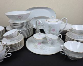 Lot #143 -  Rosenthal Betina White Porcelain Dinner Set For 8 with Geriser Frühling Floral Pattern and Gold Trim