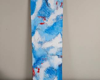 Lot #110 -  Local Artist Abstract Blue and White Textured Modern Wall Art Painting with Red Accents "Clouds - New Mexico"