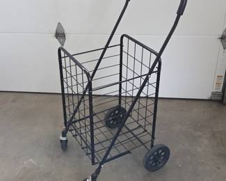 Lot #224 - Foldable Black Metal Wire Utility Cart with Dual Front Swivel Wheels and Rear Fixed Wheels