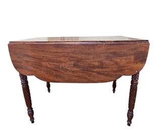 Lot #134 -  Antique Wood Drop Leaf Table with Turned Carved Legs and One Drawer