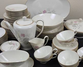 Lot #144 -  Rosenthal Betina Ivory Porcelain Dinner Set For 8 with Geriser Frühling Floral Pattern and Gold Trim