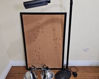 Lot #183 - OTT-LITE Task Desk Lamp with Cork Bulletin Board and Metal Clamp Lights OTT-LITE Adjustable Desk Lamp with Black Cork Bulletin Board and Metal Clamp Lights