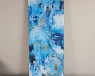 Lot #112 -  Local Artist Abstract Blue and White Textured Canvas Painting with Gold Accents