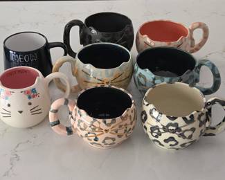 Lot #74 -  Meow Lady Handmade Cat-Themed Ceramic Mugs Set - 3D Features Gold-Lustre Whiskers Heart-Shaped Nose