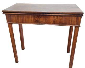 Lot #138 -  Antique Solid Wood Flip Top Card Game Table with Elegant Grain Finish