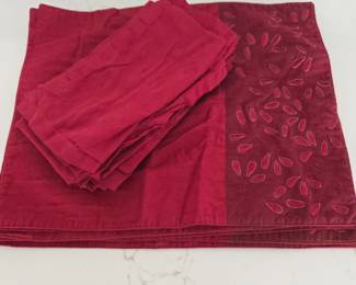 Lot #89 -  Crate & Barrel Annabelle Red Rayon Blend Placemat and Napkin Set with Embroidered Detail