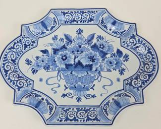Lot #159 -  Royal Delft Hand-Painted Blue Floral Porcelain Platter by Koninklijke Porceleyne Fles