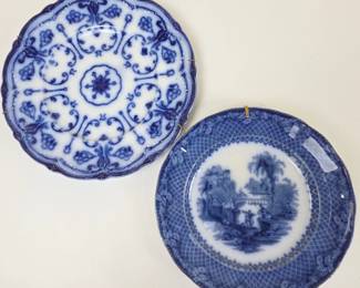 Lot #154 -  Antique England Flow Blue Transferware Porcelain Plates - New Wharf Pottery Conway Pattern & CB&W Italia Pattern