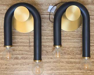 Lot #192 - Set of 2 Mitzi Whit 11" High Aged Brass and Black 2-Light Wall Sconces
